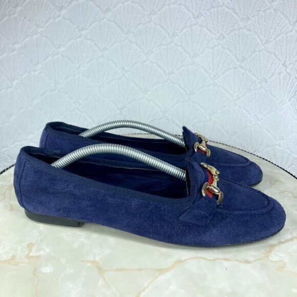 Blue Suede Shoes Made In Spain Womens 7 Leather Horse Bit Accents Slip On Flats - Picture 1 of 14